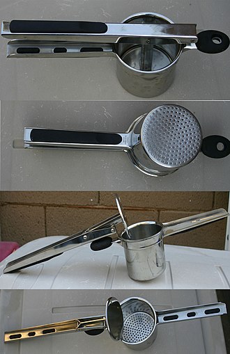 A hand-held potato ricer. Potato-ricer.jpg