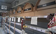 Empty shelves in a supermarket on 15 September Prohibition in the Czech Republic, empty shelves in a supermarket.jpg