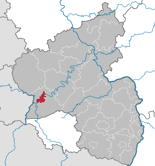 Karte Rheinland-Pfalz mit Stadtgebiet Trier. Rhineland-Palatinate TR (urban)