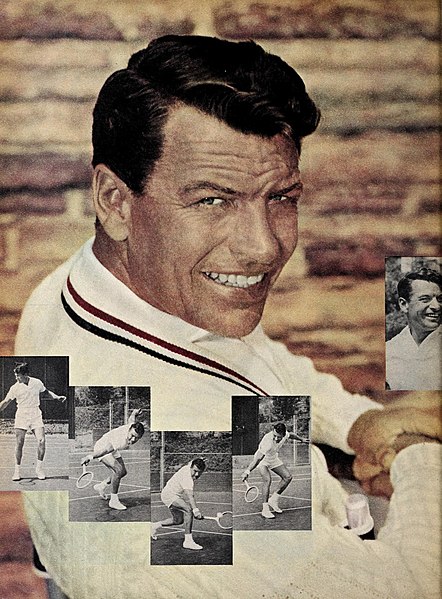 Richard Egan playing tennis (1956)