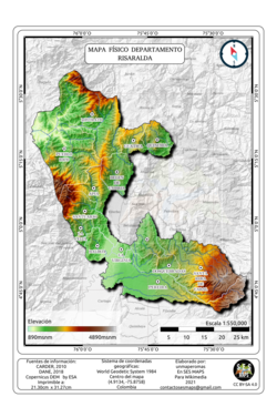 Fyzická mapa oddělení Risaralda