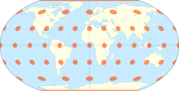 The Robinson projection with Tissot's indicatrix of deformation Robinson with Tissot's Indicatrices of Distortion.svg