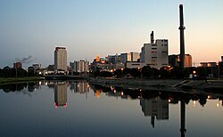 Downtown Rochester reflected in Silver Lake