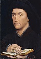 Portrait of a Man (Guillaume Fillastre?) 1430-1440. oil on panelmedium QS:P186,Q296955;P186,Q106857709,P518,Q861259. 33.7 × 23.5 cm (13.2 × 9.2 in). London, Courtauld Institute of Art.