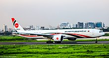 Biman Bangladesh Airlines Boeing 777-300ER departing Hazrat Shahjalal International Airport in Dhaka.