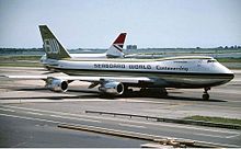 Seaboard Boeing 747-200F in 1977. Seaboard World Airlines Boeing 747-245F-SCD Rose.jpg