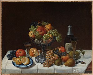 Fruit Still Life with Champagne Bottle