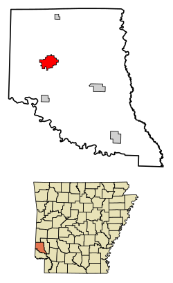 Location of De Queen in Sevier County, Arkansas.