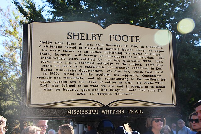 Shelby Foote historical marker, Greenville, Mississippi (2019)