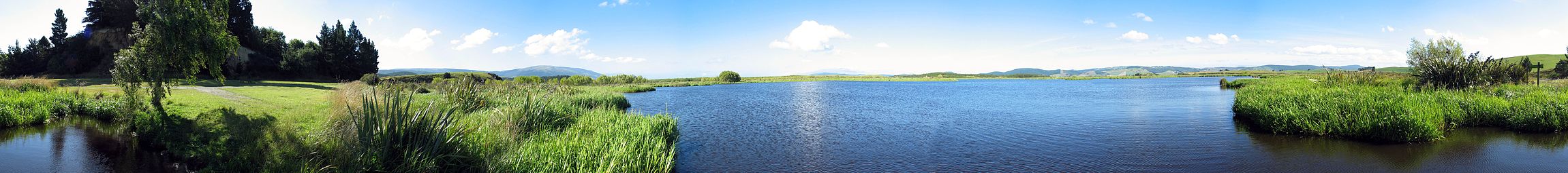 Panorama of a natural wetland (Sinclair Wetlands, New Zealand)