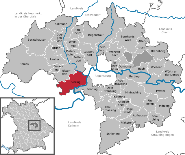 Poziția  Sinzing pe harta districtului Regensburg