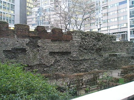 Section of Roman and Medieval wall in St Alphage Garden, off London Wall.