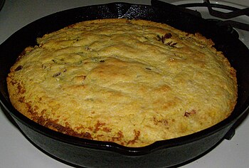 Cornbread cooked in a skillet