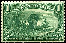 Jacques Marquette, Mississippi River
1898 issue Stamp US 1898 1c Trans-Miss.jpg