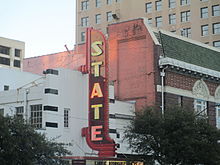 Located at 719 Congress Avenue near the capitol building, the State Theater was built in 1935; it was the first theater constructed specifically for the airing of films. State Theater in Austin, TX IMG 6259.JPG