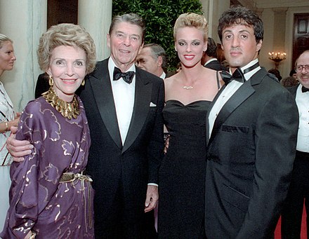 Stallone with then-wife Brigitte Nielsen, President Ronald Reagan and First Lady Nancy Reagan at the White House in 1985