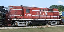 Toledo, Peoria and Western Railroad number 400, an ALCO RS-11, on display at the Illinois Railway Museum, in Union, Illinois. TPW 400 20050716 Illinois Railway Museum.JPG