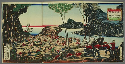 Japanese painting of the expedition forces attacking the Mudan tribe, 1874
