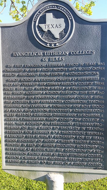 Texas Lutheran University historical marker in Brenham