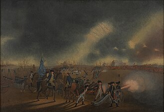 James Peale's The Battle of Princeton. background left can be seen Mercer beside his white horse