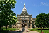 The Michigan Capitol Building with the Catalpa Tree in Blossom on the left. The Michigan Capitol Building with the Catalpa Tree in Blossom.jpg