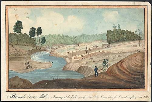 The lock at Lower Brewers nearing completion in 1831, by Thomas Burrowes