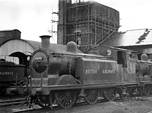 E5 No. 32585 at Three Bridges, 1948 Three Bridges Locomotive Depot with E5 0-6-2T geograph-2652103-by-Ben-Brooksbank.jpg