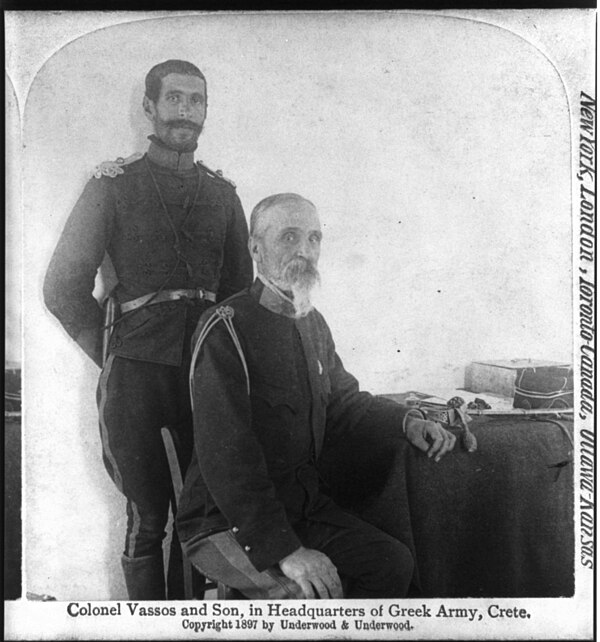 Col. Timoleon Vassos and his son at the Greek headquarters in Crete