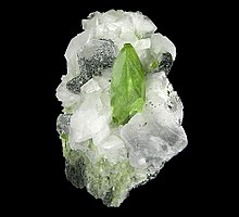 Crystal of titanite with adularia and minor clinochlore on matrix Titanite-Adularia-Clinochlore-275128.jpg