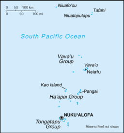 Karta över Tonga med Nuku'alofa.