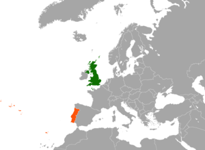 Mapa indicando localização do Reino Unido e da Portugal.