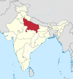 A map showing us where the location of Uttar Pradesh is in the Republic of India