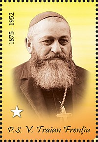 Biskup Valeriu Traian Frențiu na rumunjskoj poštanskoj marki.