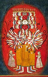 Painting depicting a multi-armed, multi-headed being– Vishvarupa of Krishna.