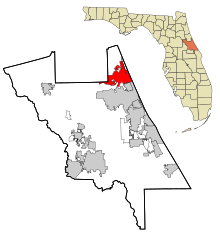 Volusia County Florida Sisällytetyt ja rekisteröimättömät alueet Ormond Beach Highlighted.svg