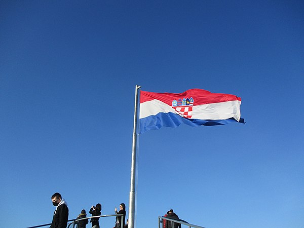 Flag of Croatia on the top of the Vukovar water tower