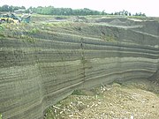 Tefralagen in een groeve in de Eifel. De wand is 30 meter hoog