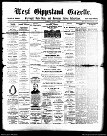 Front page of first issue, 5 July 1898 West Gippsland Gazette, first issue, front page.pdf