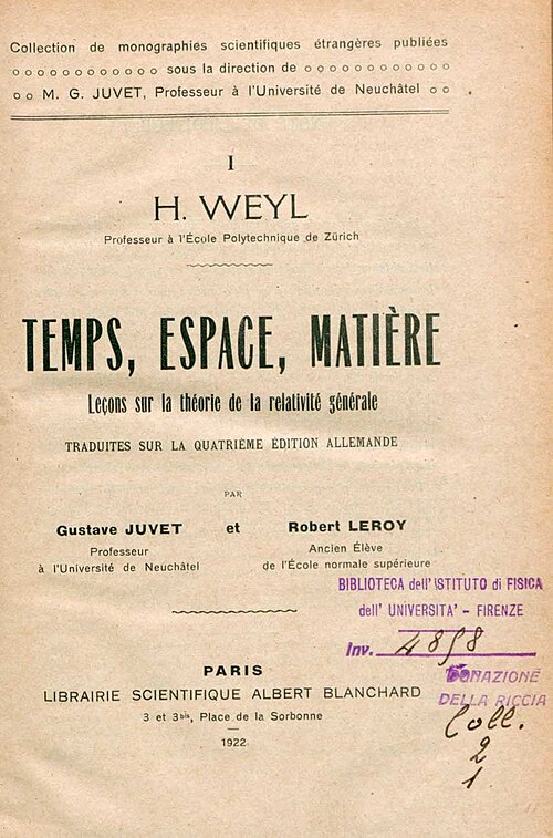 Temps, espace, matière (French, 1922)