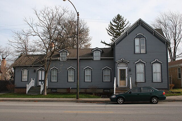 Wingert House, part of the Norwood Park Historical District and a Chicago Landmark, constructed in 1854 and expanded between 1868 and 1875.