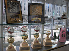 Trophy case for Pitt women's basketball as seen in the lobby of the Petersen Events Center in 2008 Womensbbtrophy.jpg