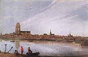 View of Zierikzee label QS:Len,"View of Zierikzee" label QS:Lpl,"Widok Zierikzee" label QS:Lnl,"Gezicht op Zierikzee" 1618. oil on canvas medium QS:P186,Q296955;P186,Q12321255,P518,Q861259 . 27 × 40 cm (10.6 × 15.7 in). Berlin, Gemäldegalerie.