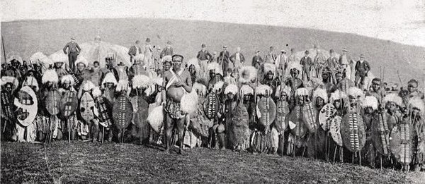 Historical picture of Zulu warriors from about the same time as the events depicted in Zulu