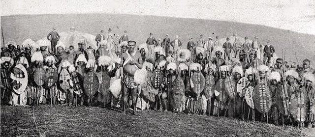 Historical picture of Zulu warriors from about the same time as the events at Rorke's Drift