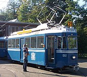 Aufgearbeiteter Wagen 1392 des TMZ mit Schildern der Museumslinie Nr. 21