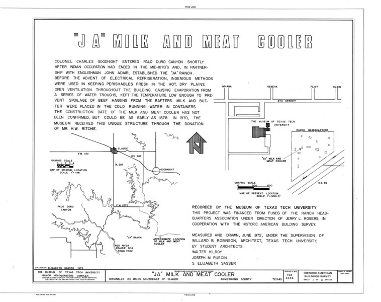 File:"J. A. " Milk and Meat Cooler, National Ranching Heritage Center (moved from TX Route 207 and Farm Road 2272, Claude, Armstrong County, TX), Lubbock, Lubbock HABS TEX,152-LUBBO,3- (sheet 1 of 3).tif