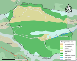 Barevná mapa znázorňující využití půdy.