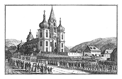 179 Maria Zell - Der jährliche feyerliche Einzug der Stadt-Grätzer Procession - Lith. v. Folwarczni - J.F.Kaiser Lithografirte Ansichten der Steiermark 1830