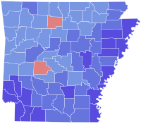 1972 Arkansas'ta Amerika Birleşik Devletleri Senatosu seçimleri ilçe.svg tarafından sonuç haritası