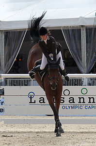 Equestrian Agathe Vacher with mare Careena during the CSI2* Final 1.45 m at the 2013 Longines Global Champions in Lausanne on the 14-09-2013